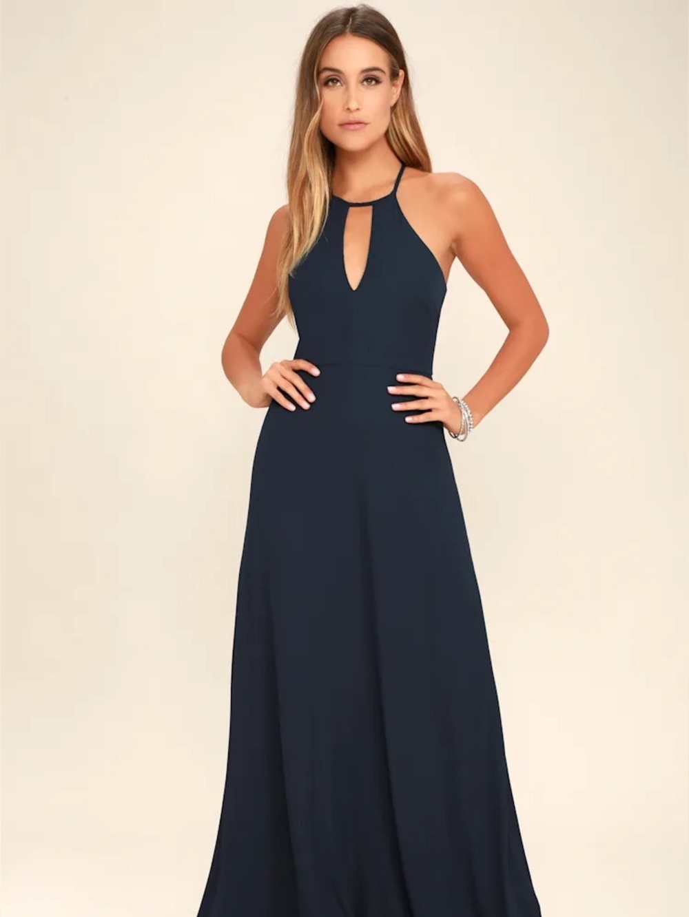 Lulus NWT XS beauty and Grace Navy blue maxi dress formal bridesmaid event prom